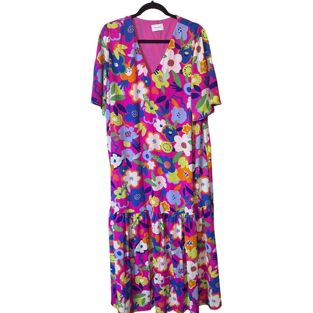 Adrienne‎ Maxi dress Bright Pink Floral Flower Power Easter Spring sz 1X